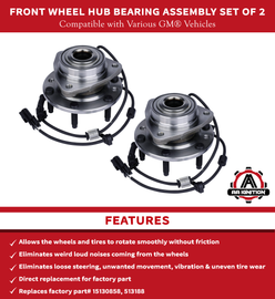Replacement Front Wheel Hub Bearing Assembly Set of 2 - Compatible with Chevy, Buick, GMC Vehicles - Rainier, SSR, Trailblazer, Envoy, Bravada, 9-7x - Replaces 951-056, 12413037, 15130858, 513188