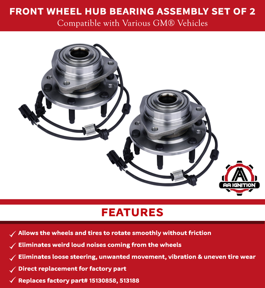 Front Wheel Hub Bearing Assembly Set of 2 - Replaces 12413037 for Chevy Buick & GMC Vehicles