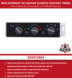 AC Heater Climate Control Module for Chevy, Cadillac, GMC Escalade, C1500, C2500, C3500, K1500, K2500 Suburban, C3500HD, Tahoe Control Panel - 16231175, 16238895, 16240115, 15-72548, 599-007, 9378815