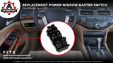Replacement Window Master Switch - Double Auto Button - Compatible with Honda Accord EX & EX-L 2008, 2009, 2010, 2011, 2012 - Replaces 35750-TA0-A31, 35750-TA0-A32 - Driver Side Double Auto Switch