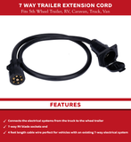 7 Way Trailer Extension Cord - 4 feet - Double Prongs Connector - Weatherproof - 7 Pin Wiring Connector Plug - Gooseneck Hitch Extender or 5th Wheel Trailer, RV, Caravan, Truck, Van - 10-14 AWG