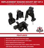 Engine Mount Set - Compatible with Corolla, Matrix, Vibe 1.8L Automatic Vehicles 2003, 2004, 2005, 2006, 2007, 2008 - Replaces A4219, A4221, A4220, A4218