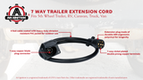 7 Way Trailer Extension Cord - 4 feet - Double Prongs Connector - Weatherproof - 7 Pin Wiring Connector Plug - Gooseneck Hitch Extender or 5th Wheel Trailer, RV, Caravan, Truck, Van - 10-14 AWG