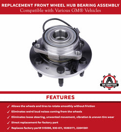 Front Wheel Bearing - Compatible with Chevy, Cadillac and GMC 4WD - Escalade, Avalanche, Silverado 1500, Suburban, Tahoe, Sierra, Yukon - Replaces 515096, 930-611, 10393171, 22841381 - Hub Assembly