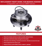 Front Wheel Bearing - Compatible with Chevy, Cadillac and GMC 4WD - Escalade, Avalanche, Silverado 1500, Suburban, Tahoe, Sierra, Yukon - Replaces 515096, 930-611, 10393171, 22841381 - Hub Assembly