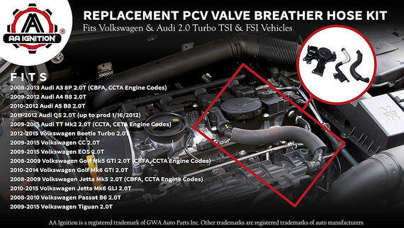 PCV Vent Valve Kit - Fits 2.0L Turbo Audi, Volkswagen - Replaces# 06H1 –  GWA Auto Parts